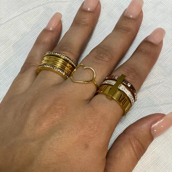 Roman Numeral Swarovski Crystals Stuck Up Eternity Gold Silver Rose Gold Ring - Picture 15 of 16